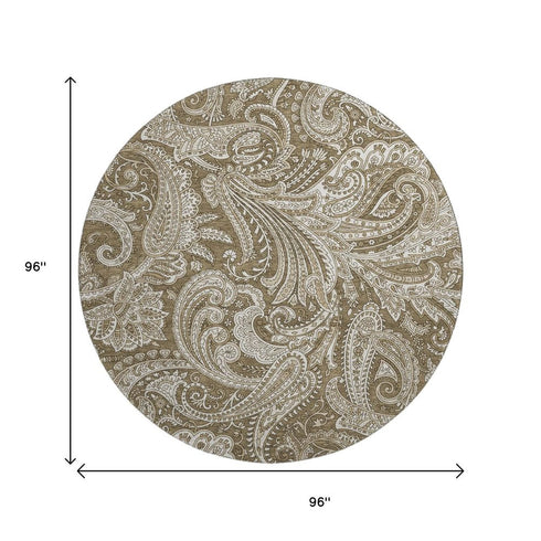 9' X 12' Chocolate And Ivory Paisley Washable Area Rug With UV Protection