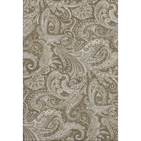 9' X 12' Chocolate And Ivory Paisley Washable Area Rug With UV Protection