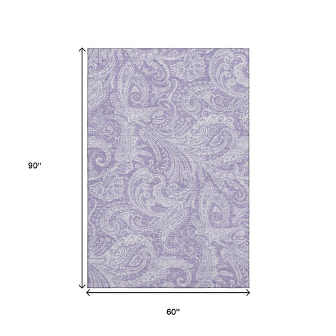 9' X 12' Lavender And Ivory Paisley Washable Area Rug With UV Protection