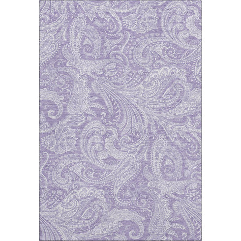 9' X 12' Lavender And Ivory Paisley Washable Area Rug With UV Protection
