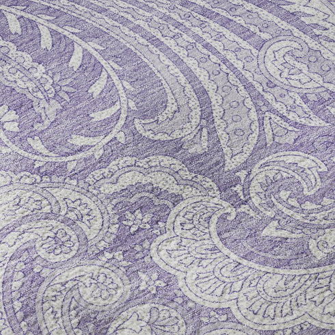 9' X 12' Lavender And Ivory Paisley Washable Area Rug With UV Protection