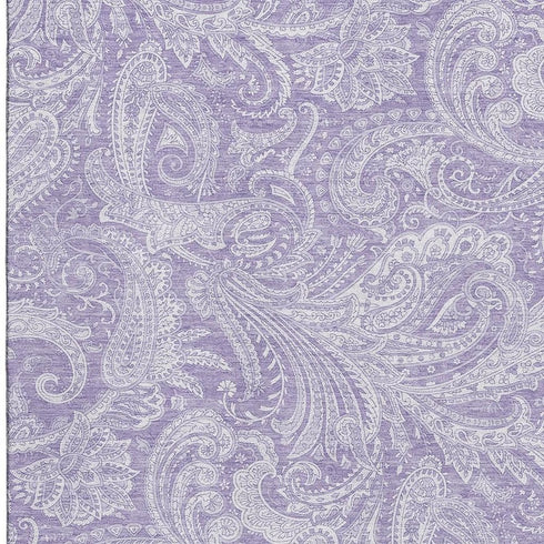 9' X 12' Lavender And Ivory Paisley Washable Area Rug With UV Protection