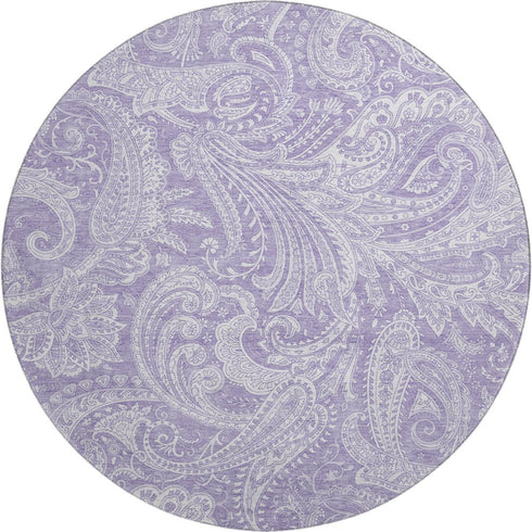 9' X 12' Lavender And Ivory Paisley Washable Area Rug With UV Protection