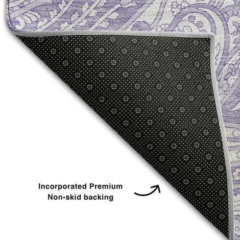 9' X 12' Lavender And Ivory Paisley Washable Area Rug With UV Protection