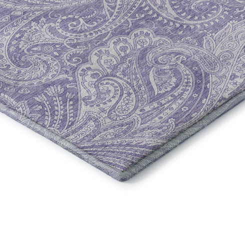 9' X 12' Lavender And Ivory Paisley Washable Area Rug With UV Protection