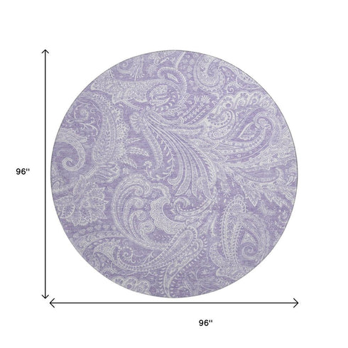 9' X 12' Lavender And Ivory Paisley Washable Area Rug With UV Protection