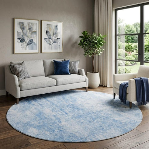 9' X 12' Blue And Ivory Abstract Washable Area Rug With UV Protection