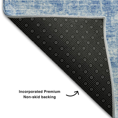 9' X 12' Blue And Ivory Abstract Washable Area Rug With UV Protection