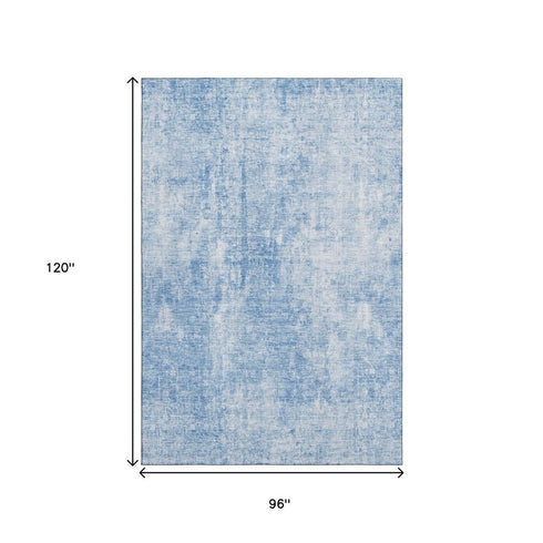 9' X 12' Blue And Ivory Abstract Washable Area Rug With UV Protection
