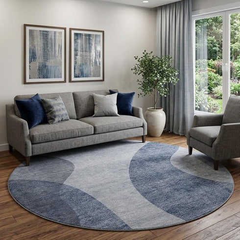 9' X 12' Blue And Ivory Geometric Washable Area Rug With UV Protection