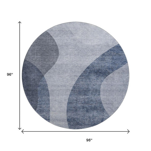 9' X 12' Blue And Ivory Geometric Washable Area Rug With UV Protection