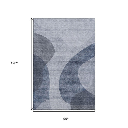 9' X 12' Blue And Ivory Geometric Washable Area Rug With UV Protection