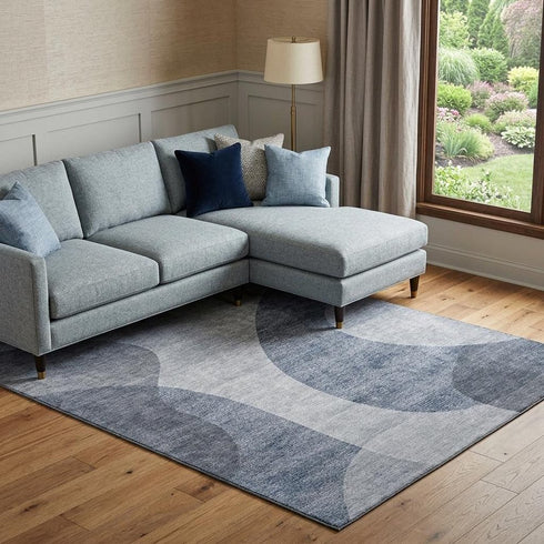 9' X 12' Blue And Ivory Geometric Washable Area Rug With UV Protection