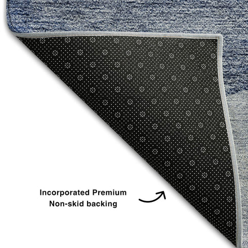 9' X 12' Blue And Ivory Geometric Washable Area Rug With UV Protection