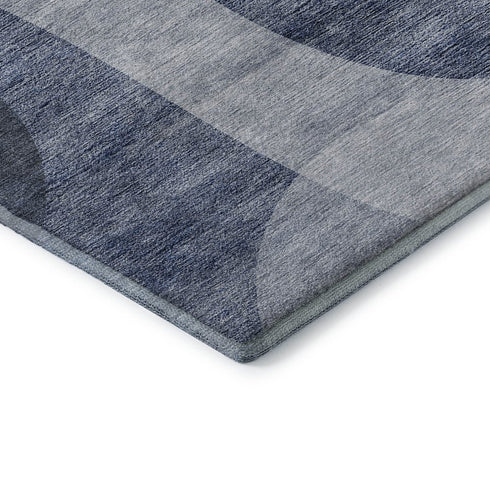 9' X 12' Blue And Ivory Geometric Washable Area Rug With UV Protection