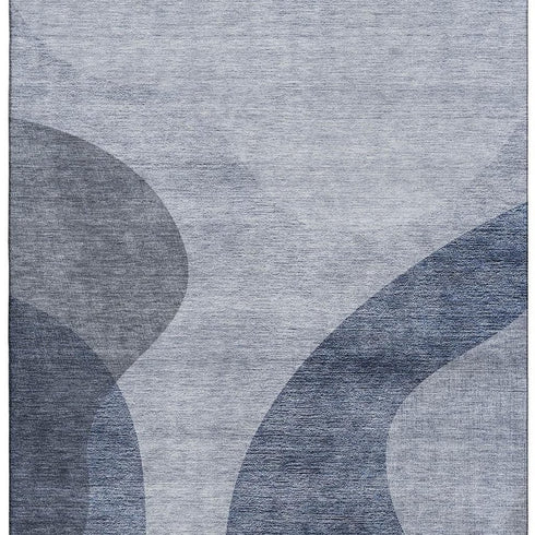 9' X 12' Blue And Ivory Geometric Washable Area Rug With UV Protection