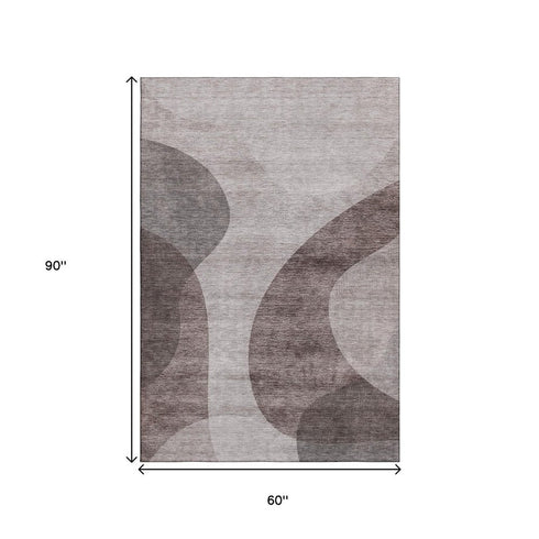 9' X 12' Coffee And Taupe Geometric Washable Area Rug With UV Protection