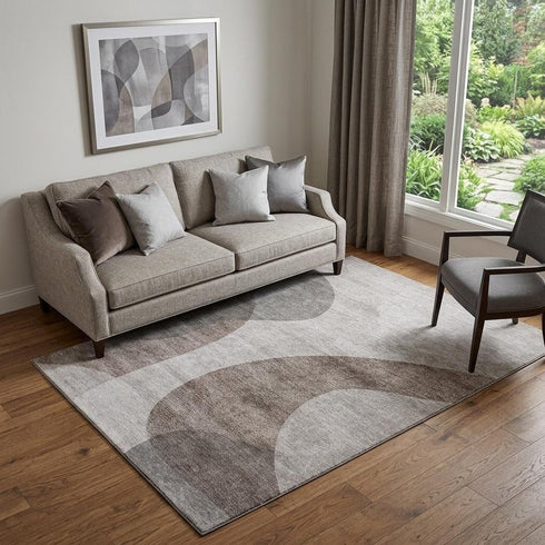 9' X 12' Coffee And Taupe Geometric Washable Area Rug With UV Protection