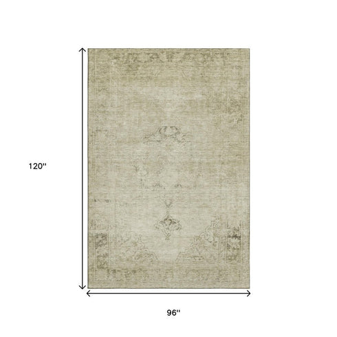 9' X 12' Beige And Brown Oriental Washable Area Rug With UV Protection