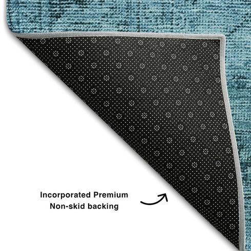 9' X 12' Blue And Gray Oriental Washable Area Rug With UV Protection
