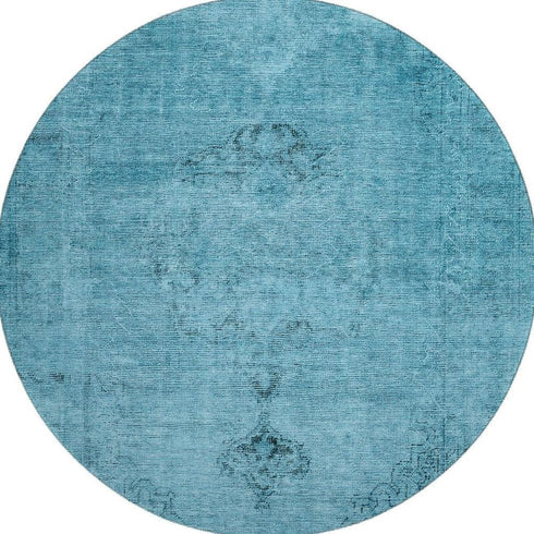 9' X 12' Blue And Gray Oriental Washable Area Rug With UV Protection