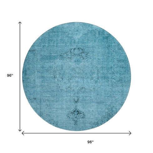 9' X 12' Blue And Gray Oriental Washable Area Rug With UV Protection