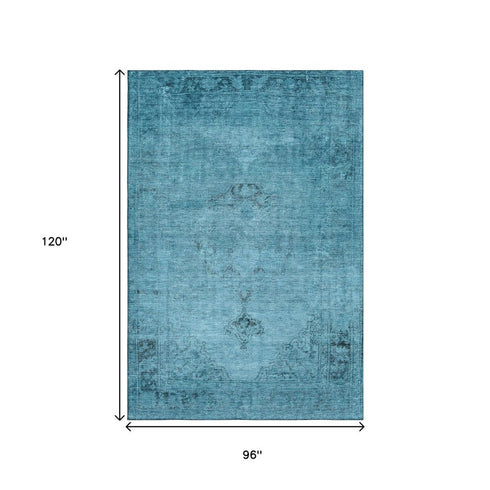 9' X 12' Blue And Gray Oriental Washable Area Rug With UV Protection