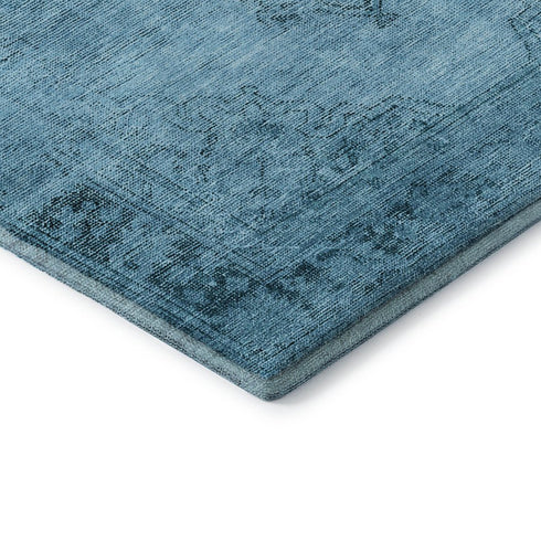 9' X 12' Blue And Gray Oriental Washable Area Rug With UV Protection