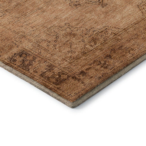 8' X 10' Copper And Brown Oriental Washable Area Rug With UV Protection