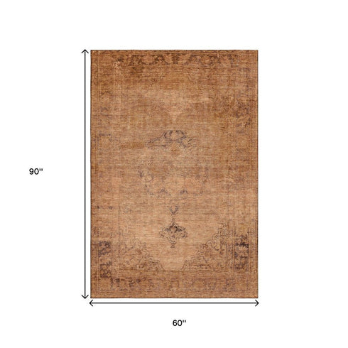 8' X 10' Copper And Brown Oriental Washable Area Rug With UV Protection