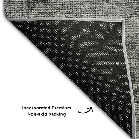 9' X 12' Gray And Ivory Oriental Washable Area Rug With UV Protection