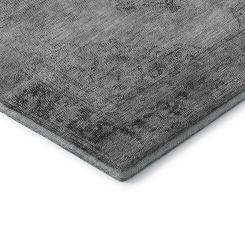 9' X 12' Gray And Ivory Oriental Washable Area Rug With UV Protection