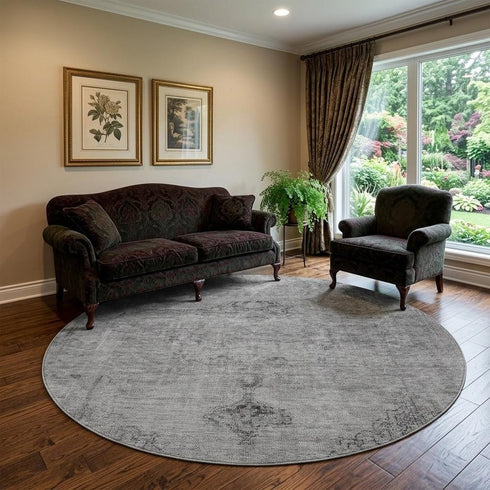 9' X 12' Gray And Ivory Oriental Washable Area Rug With UV Protection