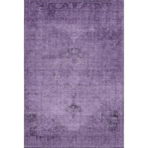9' X 12' Purple And Ivory Oriental Washable Area Rug With UV Protection