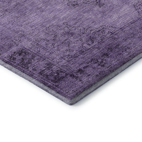 9' X 12' Purple And Ivory Oriental Washable Area Rug With UV Protection