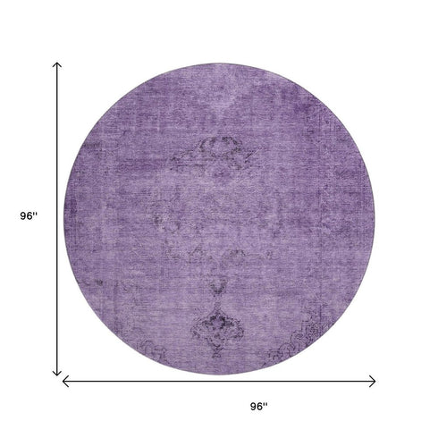 9' X 12' Purple And Ivory Oriental Washable Area Rug With UV Protection