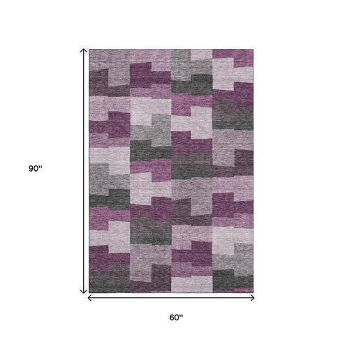 9' X 12' Merlot Gray And Ivory Geometric Washable Area Rug With UV Protection
