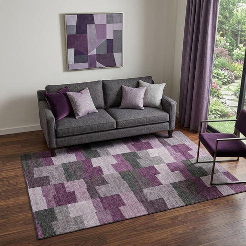 9' X 12' Merlot Gray And Ivory Geometric Washable Area Rug With UV Protection