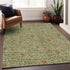 9' X 12' Artichoke Green And Rust Floral Washable Area Rug With UV Protection