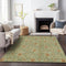 9' X 12' Artichoke Green And Rust Floral Washable Area Rug With UV Protection