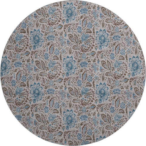 9' X 12' Coffee And Blue Floral Washable Area Rug With UV Protection