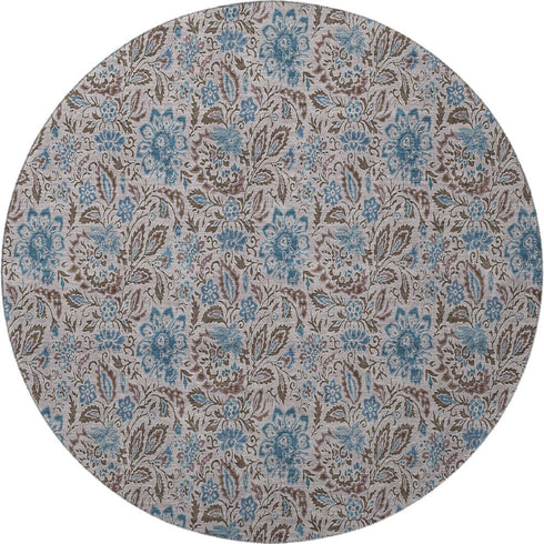 9' X 12' Coffee And Blue Floral Washable Area Rug With UV Protection