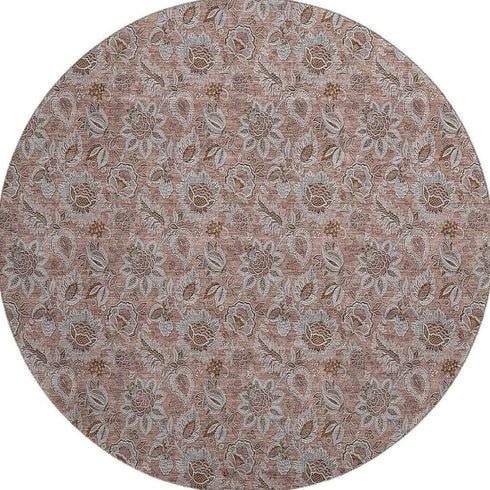8' X 10' Copper And Gray Floral Washable Area Rug With UV Protection