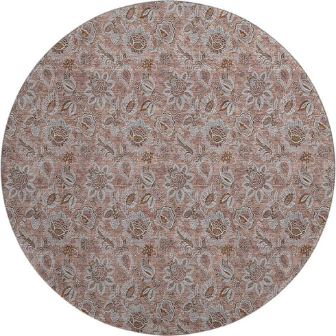 8' X 10' Copper And Gray Floral Washable Area Rug With UV Protection