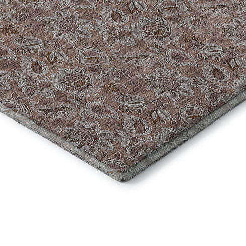 8' X 10' Copper And Gray Floral Washable Area Rug With UV Protection