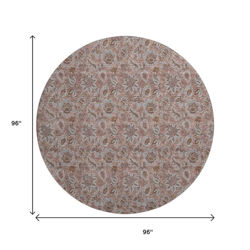 8' X 10' Copper And Gray Floral Washable Area Rug With UV Protection