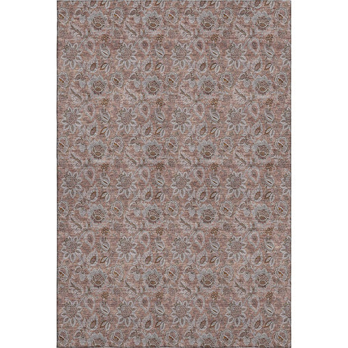 8' X 10' Copper And Gray Floral Washable Area Rug With UV Protection