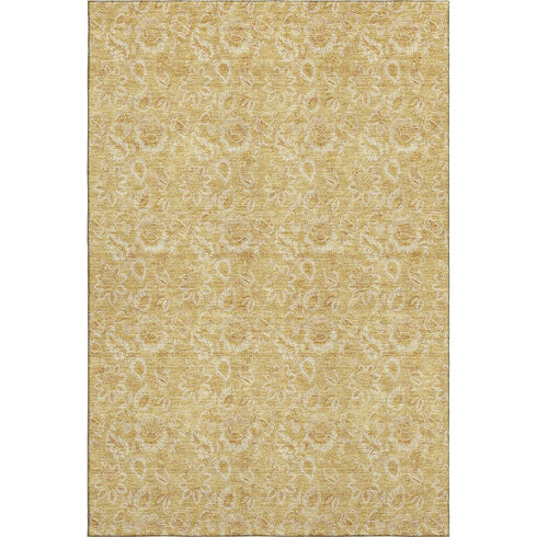 9' X 12' Gold And Wheat Floral Washable Area Rug With UV Protection
