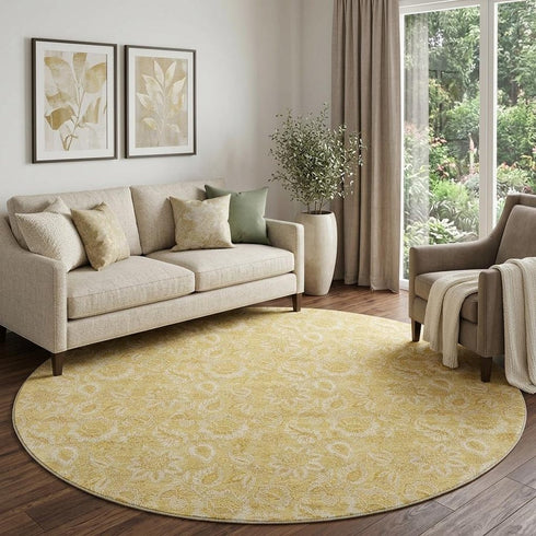 9' X 12' Gold And Wheat Floral Washable Area Rug With UV Protection