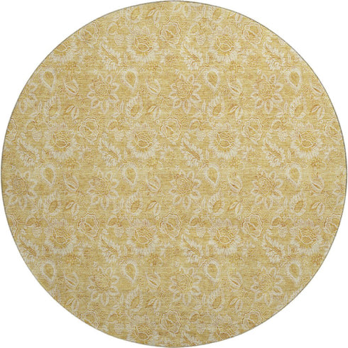 9' X 12' Gold And Wheat Floral Washable Area Rug With UV Protection